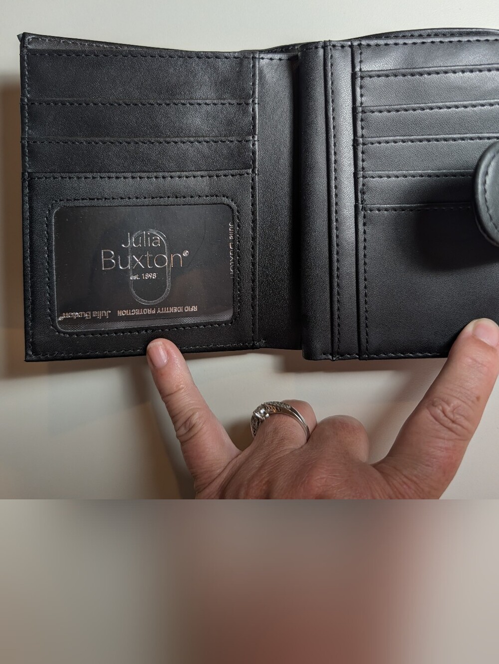Buxton Julia Gray Leather Bifold Wallet with Snap Tab NWT - Picture 4 of 8
